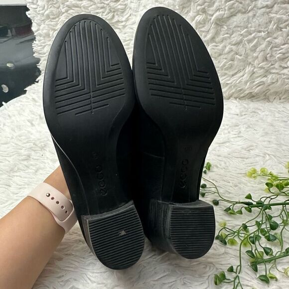 Ecco Black Nubuck Leather Block Heel Pumps Slip On Shoes Comfy Size 38 US 7-7.5 - Picture 7 of 8
